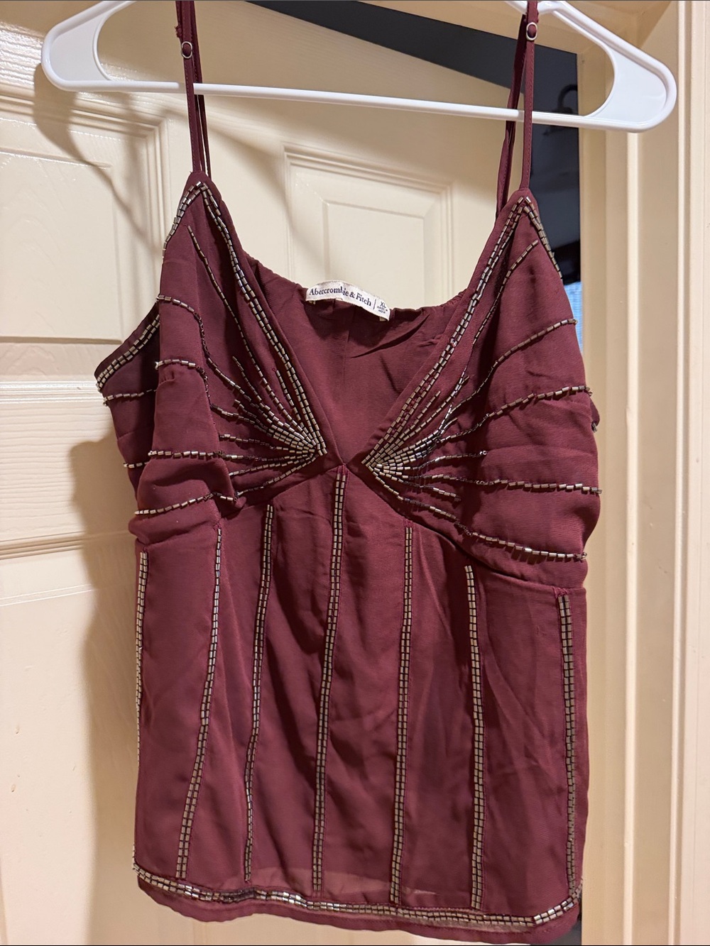 Abercrombie & Fitch Burgundy Beaded Spaghetti Strap top